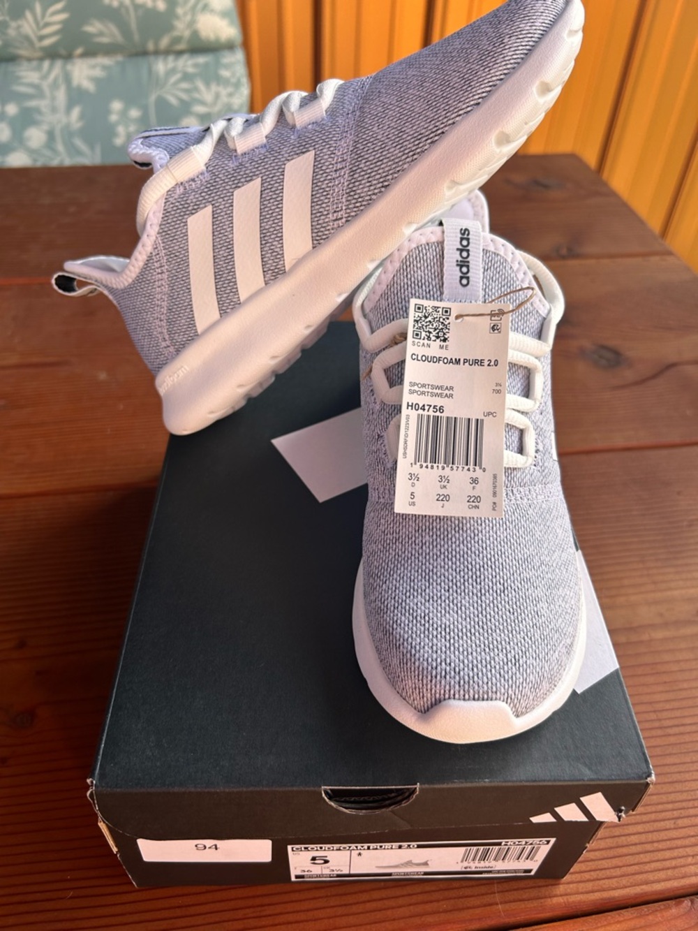 adidas Kids Cloudfoam Pure 2.0 Light Gray and White Sneakers
